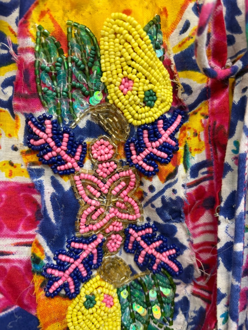 Antica Sartorial Positano Bohemian Shorts Romper Tassels Beaded Fruit Front - Picture 6 of 9